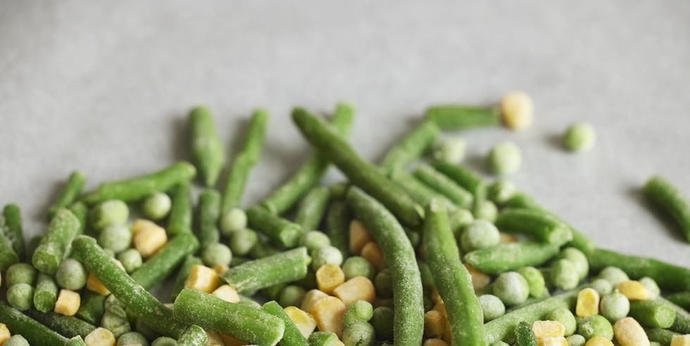 heap of frozen green beans, peas, and corn