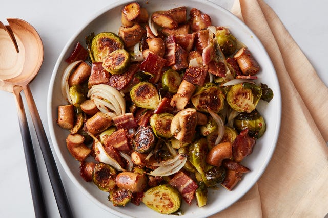 mixed sauted vegetables and meat in a serving bowl