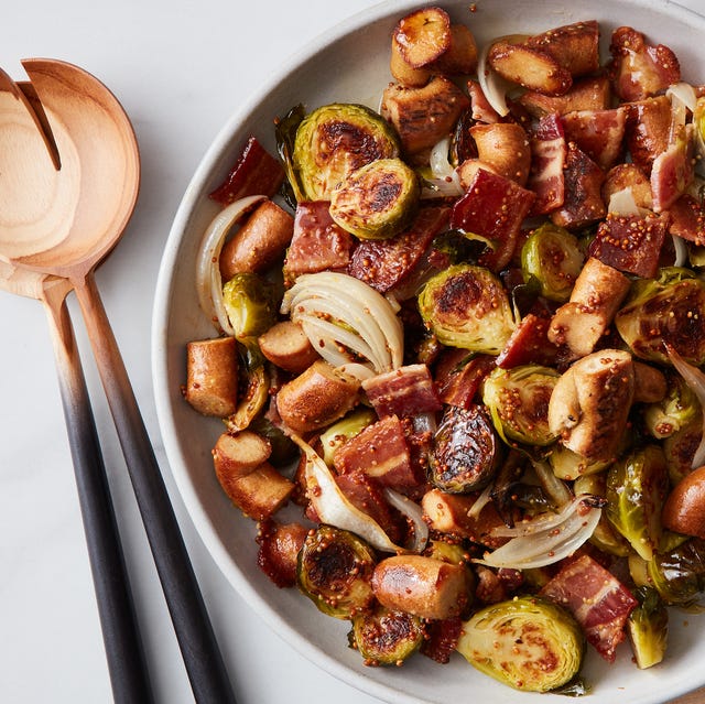 mixed sauted vegetables and meat in a serving bowl