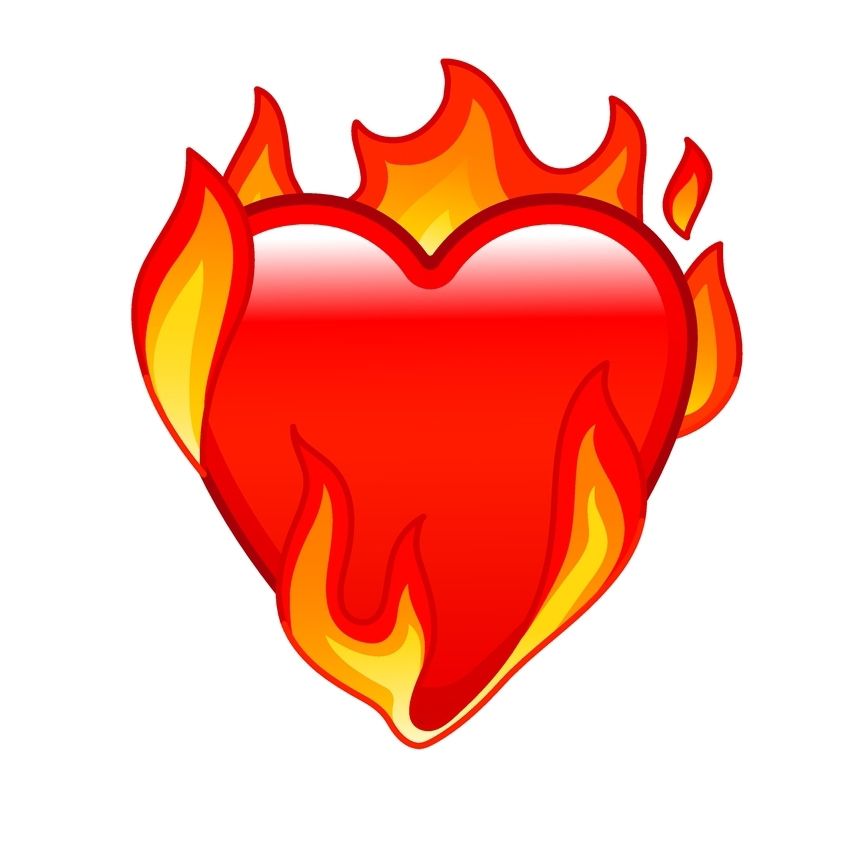 flaming heart emoji with yellow, red and orange flames on a red heartlogo, icon