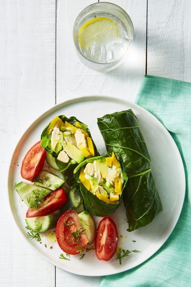 heart healthy recipes chicken salad collard wrap with cucumber and tomato slices