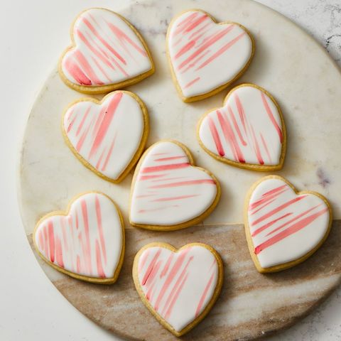 heart shaped cookies on a marble surface