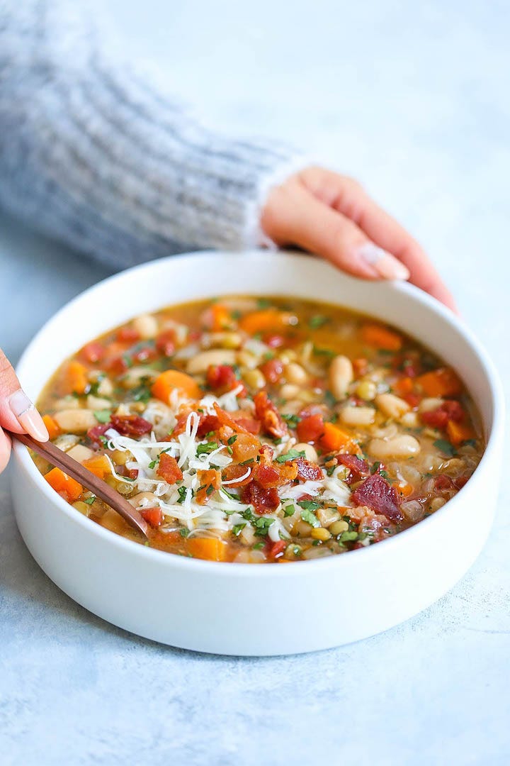 Dish, Food, Cuisine, Ingredient, Minestrone, Corn chowder, Produce, Soup, Recipe, Vegetarian food, 