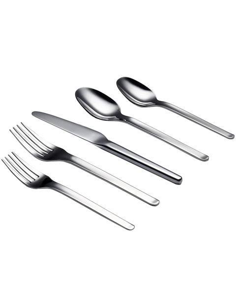 Cutlery, Tableware, Fork, Spoon, Tool, Kitchen utensil, Household silver, Table knife, Metal, Steel, 