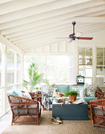 screened porch with rattan furniture