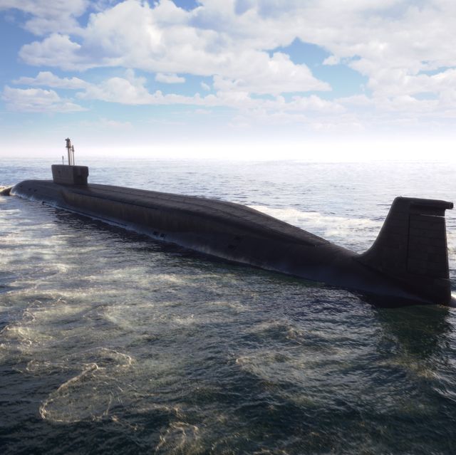 heavy atomic submarine floating in ocean