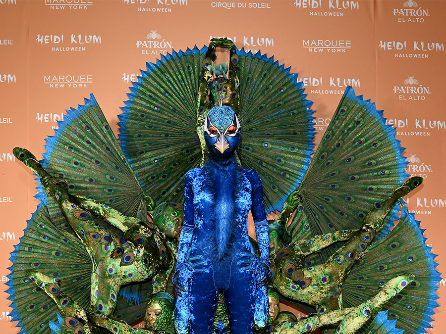Heidi Klum is a bejewelled peacock in a velvet jumpsuit for best Halloween  costume yet
