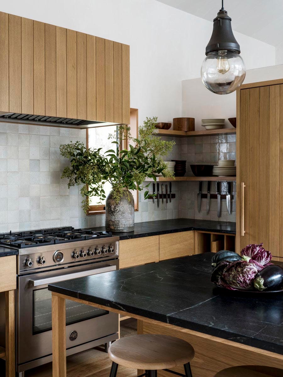 Modern kitchen with sleek design and natural elements