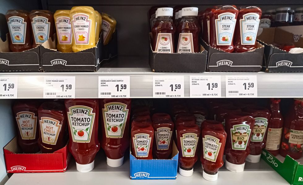heinz ketchups and sauces seen at rewe supermarket