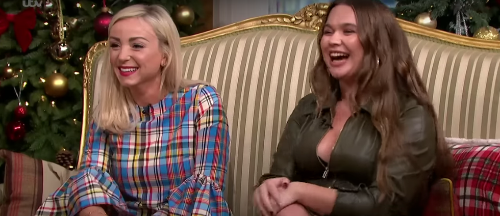 call the midwife stars helen george and megan cusack on this mornings christmassy decorated sofa