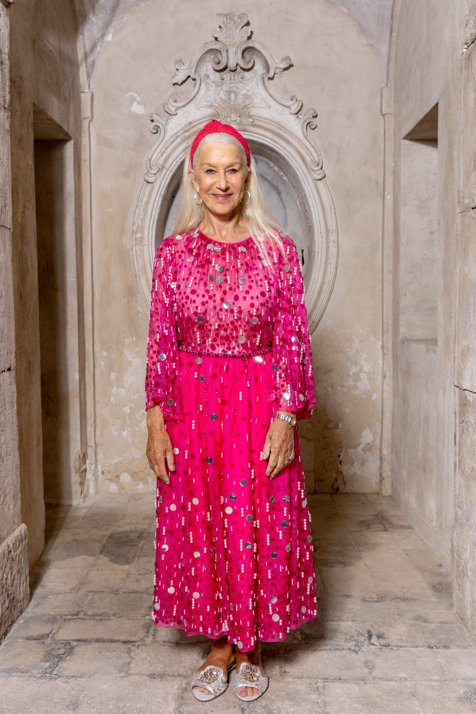 helen mirren pink sequin outfit