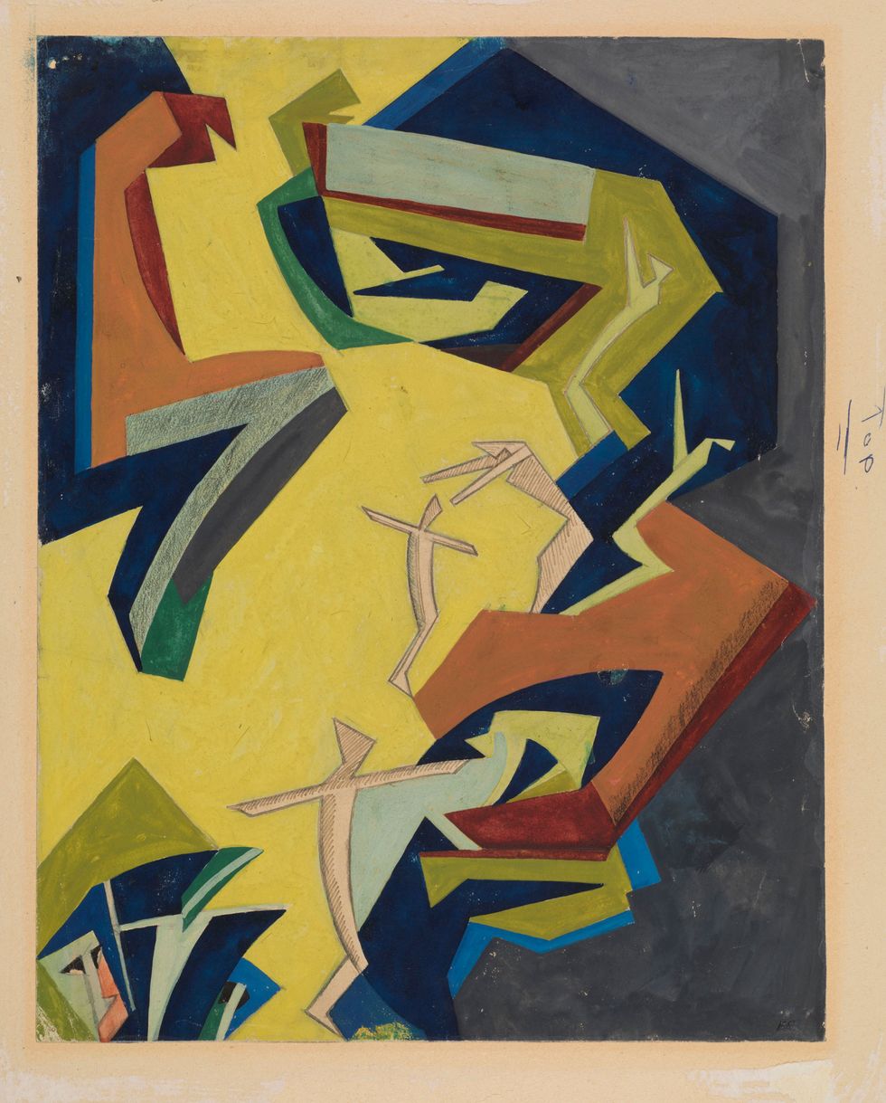 helen saunders vorticist composition yellow and green, formerly gulliver in lilliput