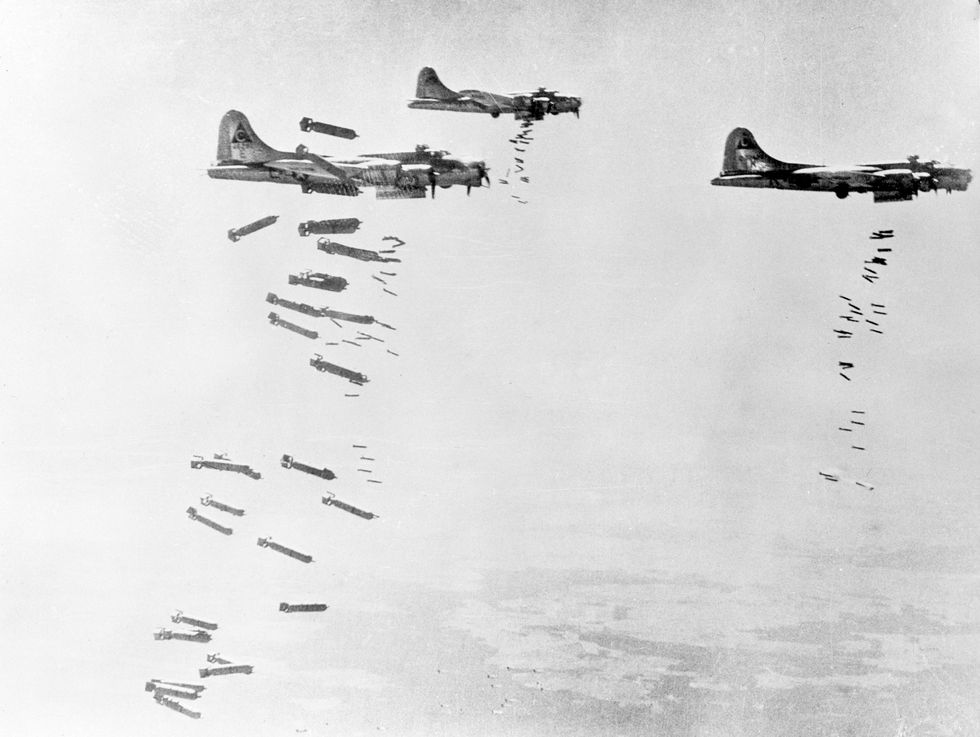 military airplanes dropping shells over germany