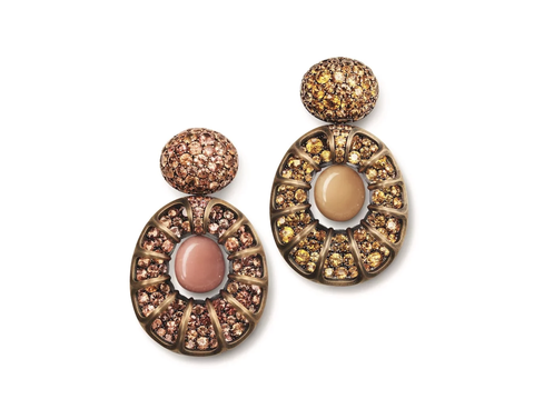 Earrings, Jewellery, Fashion accessory, Gemstone, Gold, Ear, Circle, Oval, Metal, 