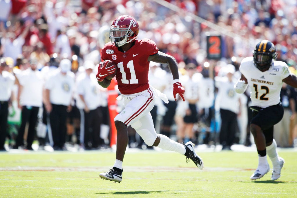 Alabama wide receiver Henry Ruggs III misses John Ross' 40-yard