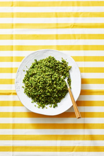 herbed bulgur salad on a white plate
