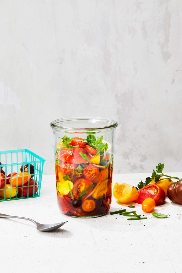 herbed tomato vinaigrette in a glass jar