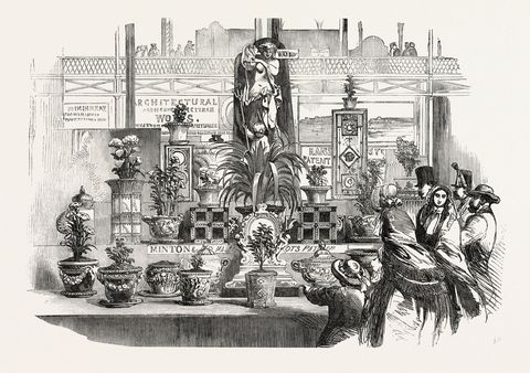 ddtdyt the great exhibition, crystal palace, hyde park, london, uk pottery, by messrs minton, 1851 engraving