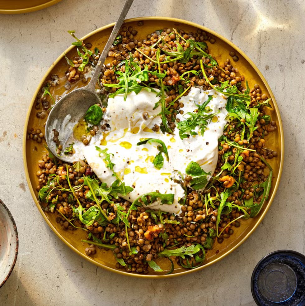 healthy lunches herby lentil and burrata salad