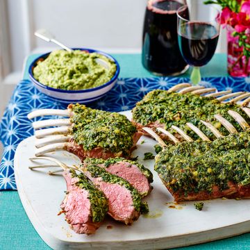 herby rack of lamb with asparagus pesto