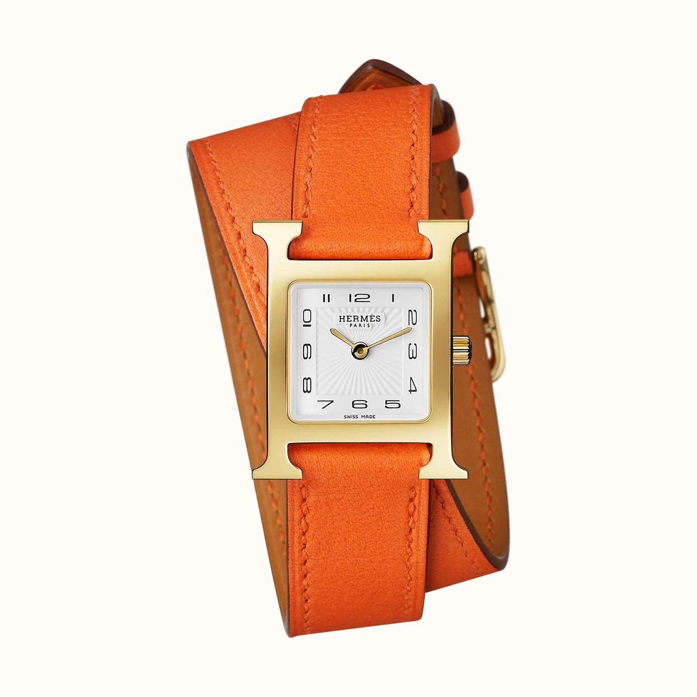 Analog watch, Watch, Orange, Watch accessory, Tan, Strap, Fashion accessory, Brown, Jewellery, Material property, 