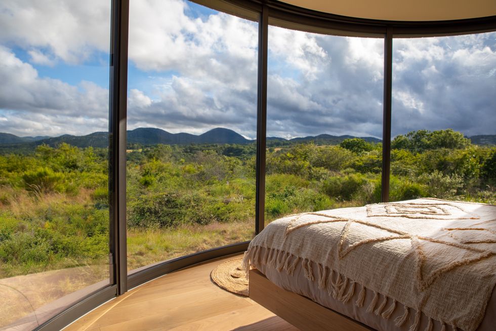 view of volcanoes from lumipod bed