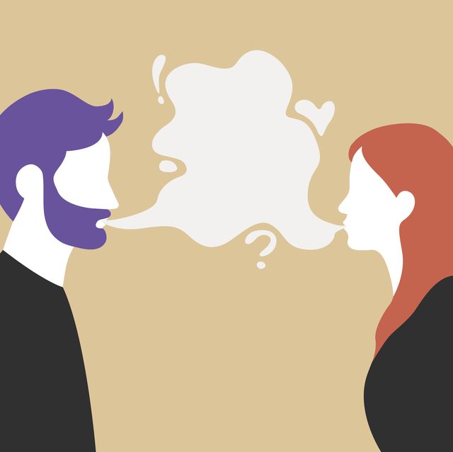 man and woman talking with speech bubble in the middle   couple communication vector illustration