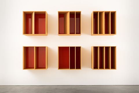 Shelf, Shelving, Wall, Furniture, Line, Material property, Rectangle, Bookcase, Plywood, Art, 