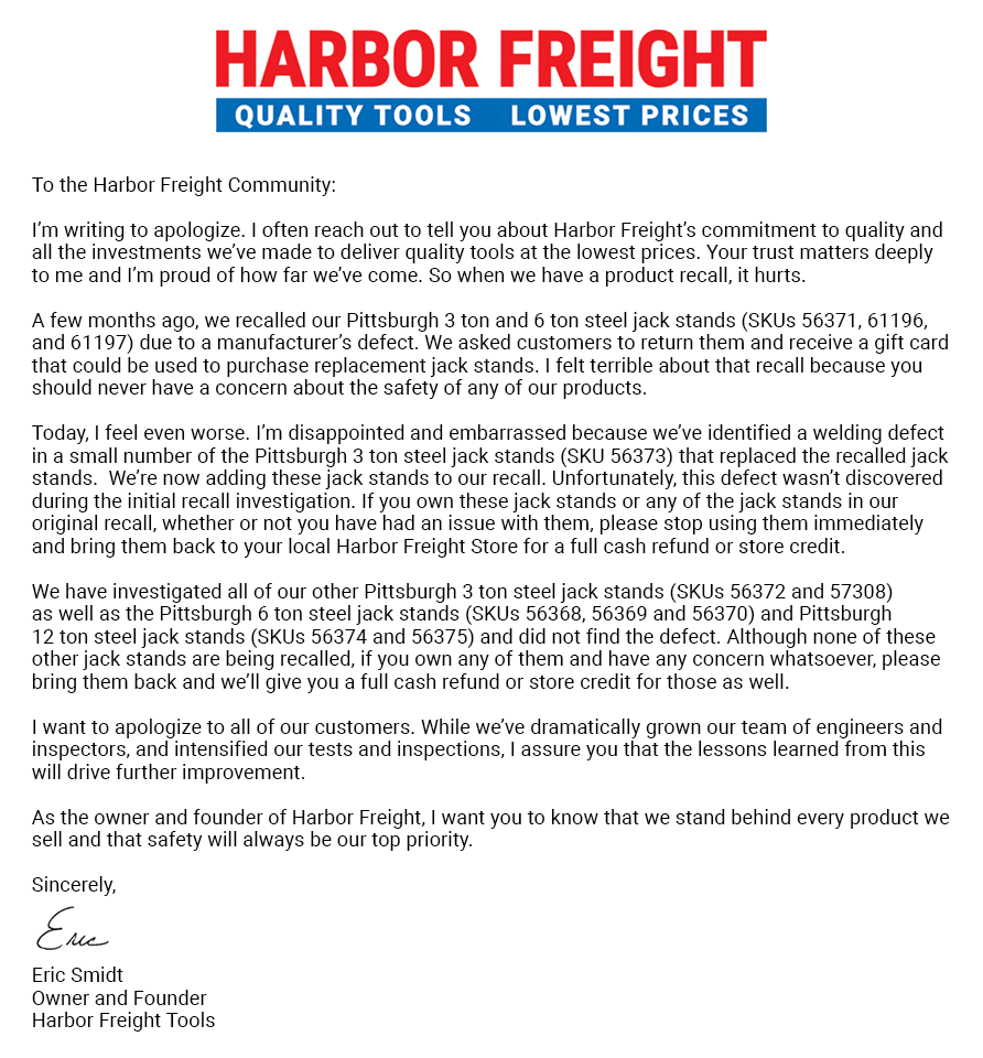 Harbor Freight Jack Stand Recall: Replacement Stands Added to Recall, Too