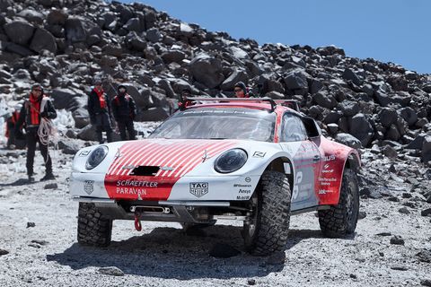 lifted porsche 911 prototype tested on a volcano