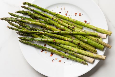 High Angle View Of Asparagus In Plate