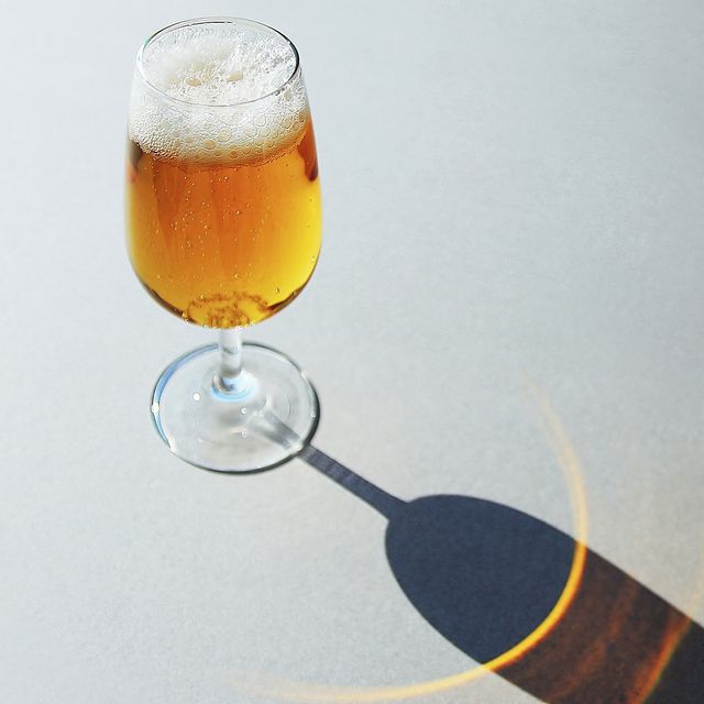 high angle view of beer on table
