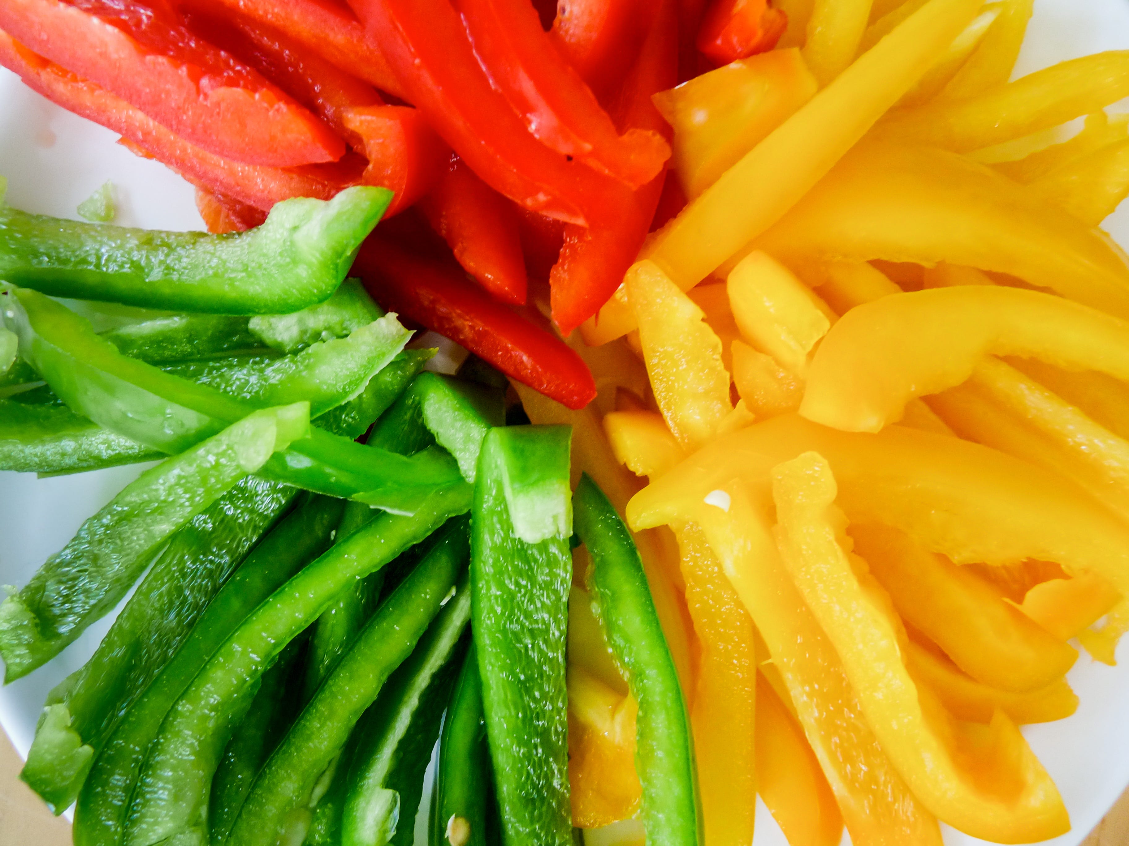 High Angle View Of Bell Pepper Slices In Bowl