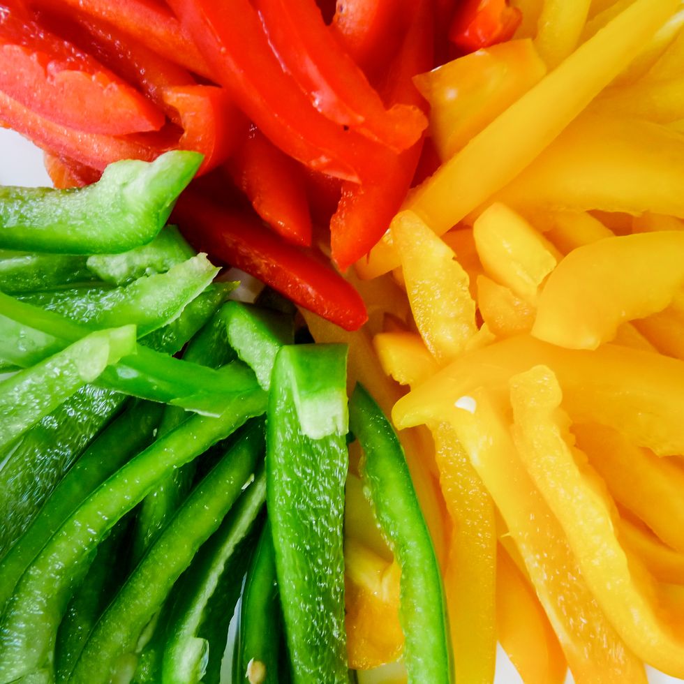 High Angle View Of Bell Pepper Slices In Bowl