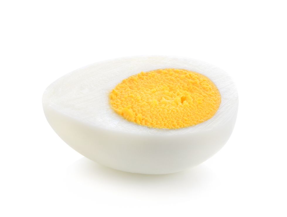 high angle view of boiled egg on white background