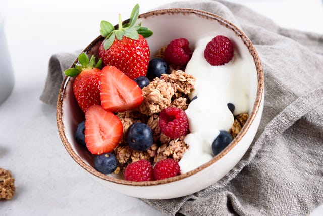 High Angle View Of Breakfast In Bowl With Napkin On Table
