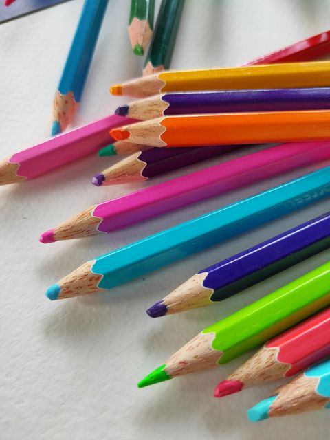 High Angle View Of Colored Pencils On Table