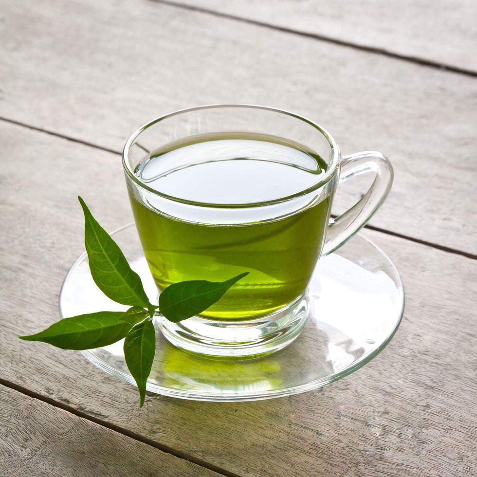 High Angle View Of Green Tea In Cup
