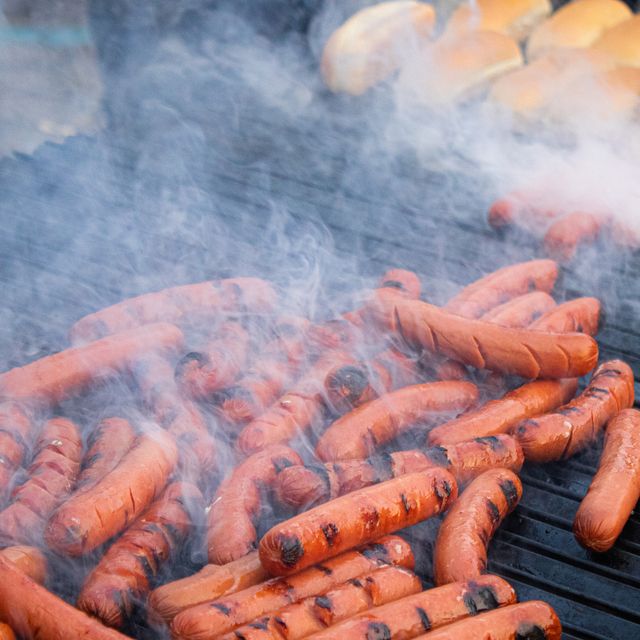 high angle view of meat on barbecue grill