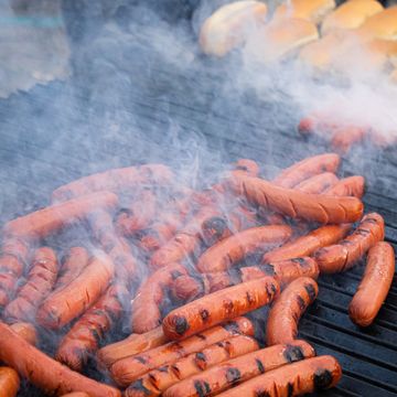 high angle view of meat on barbecue grill