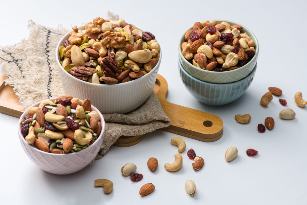 high angle view of nuts in bowl on table