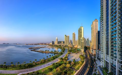 high angle view of panama city skyline in the early morning panama city, panama central america