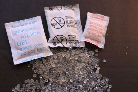 High Angle View Of Silica Gel Over Black Background
