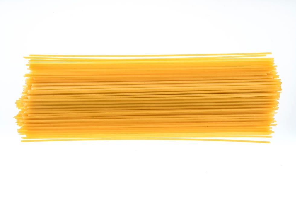 High angle view of uncooked spaghetti