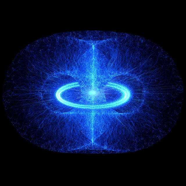 high energy particles flow through a tokamak or doughnut shaped device antigravity, magnetic field, nuclear fusion, gravitational waves and spacetime concept