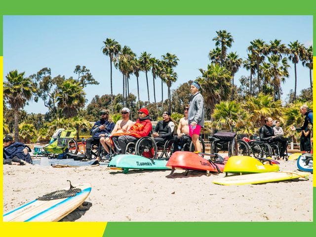 Surfers at the High Fives Foundation camp near San Clemente, CA in February 2019.