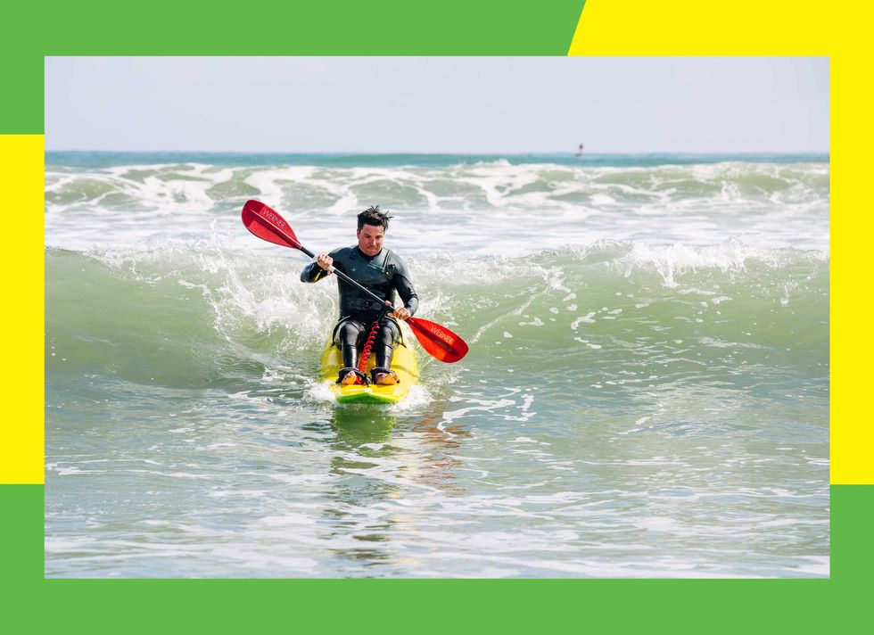 Roy Tuscany rides a waveski at the High Fives Foundation in San Clemente, CA in February 2019.