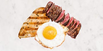 eggs steak and grilled chicken