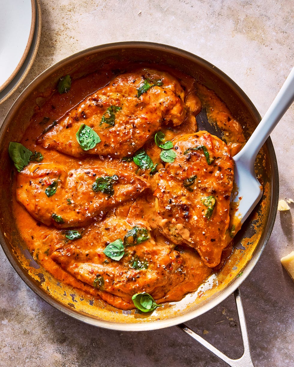 chicken breasts in a creamy tuscan sauce