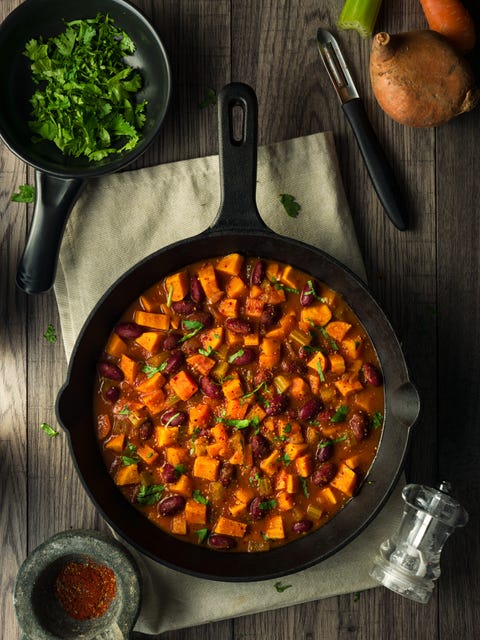 home made freshness sweet potato,carrot,celery,with kidney beans vegan chili con carne ,sprinkle fine chopped fresh coriander